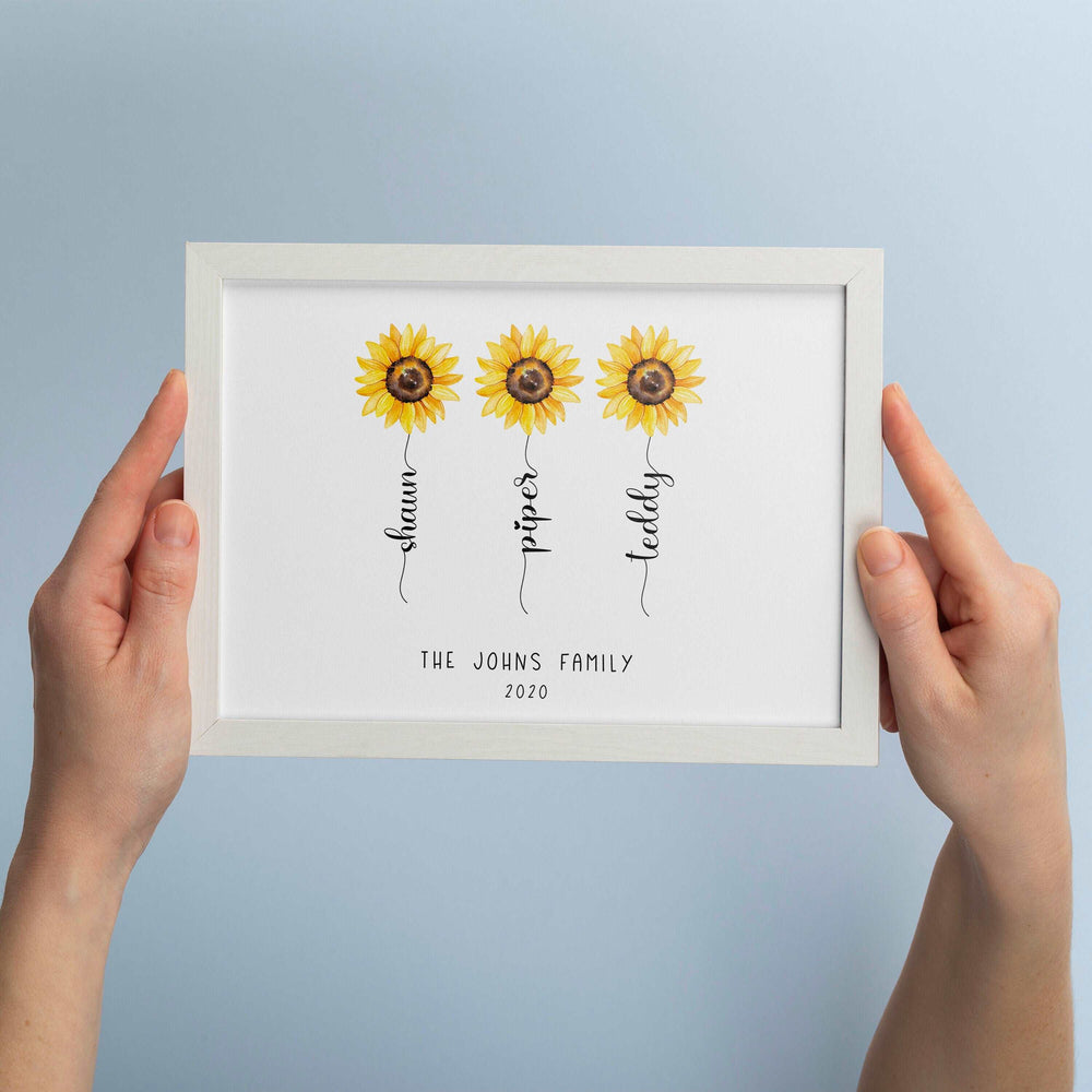 Personalised Flower Print | Sunflower Family Stem Anniversary Best Friends Decor Gift Kids Baby Family Poster Bedroom Wall Art Present