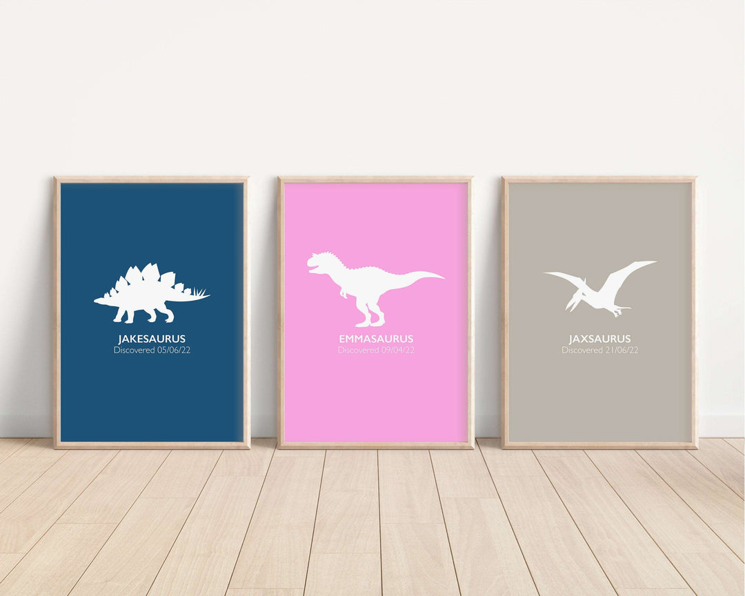 Personalised Dinosaur Print | Baby Gift Bedroom Print Kids Children Nursery Poster Art Wall Trex Stegosaurus Triceratops Jurassic Decor