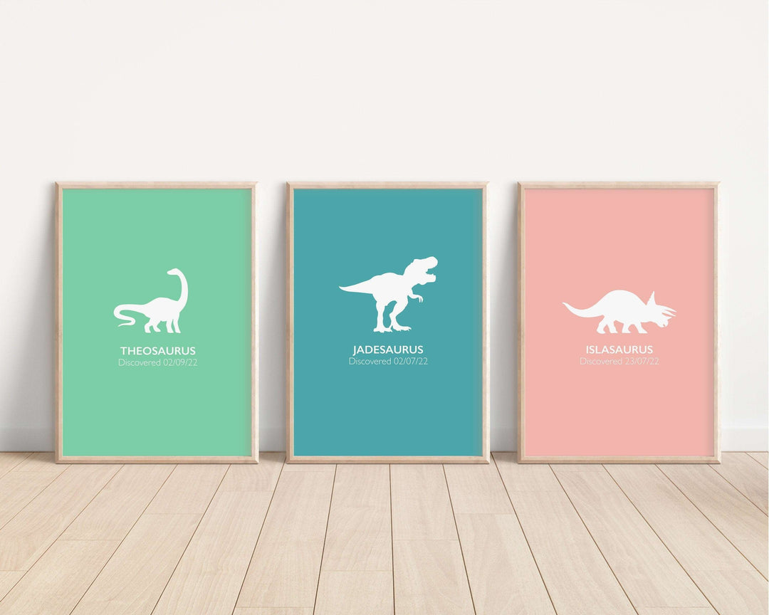 Personalised Dinosaur Print | Baby Gift Bedroom Print Kids Children Nursery Poster Art Wall Trex Stegosaurus Triceratops Jurassic Decor