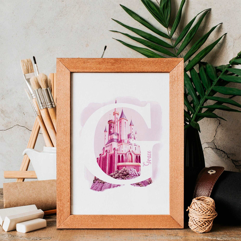 Personalised Princess Print | Pink Castle Palace Pixar Disney Movie Girls Kids Children Babies Nursery Bedroom Art Wall Decor Poster