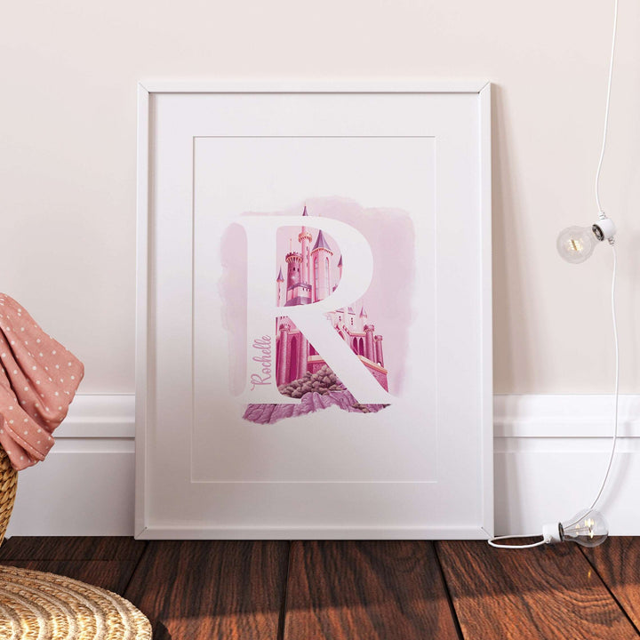 Personalised Princess Print | Pink Castle Palace Pixar Disney Movie Girls Kids Children Babies Nursery Bedroom Art Wall Decor Poster