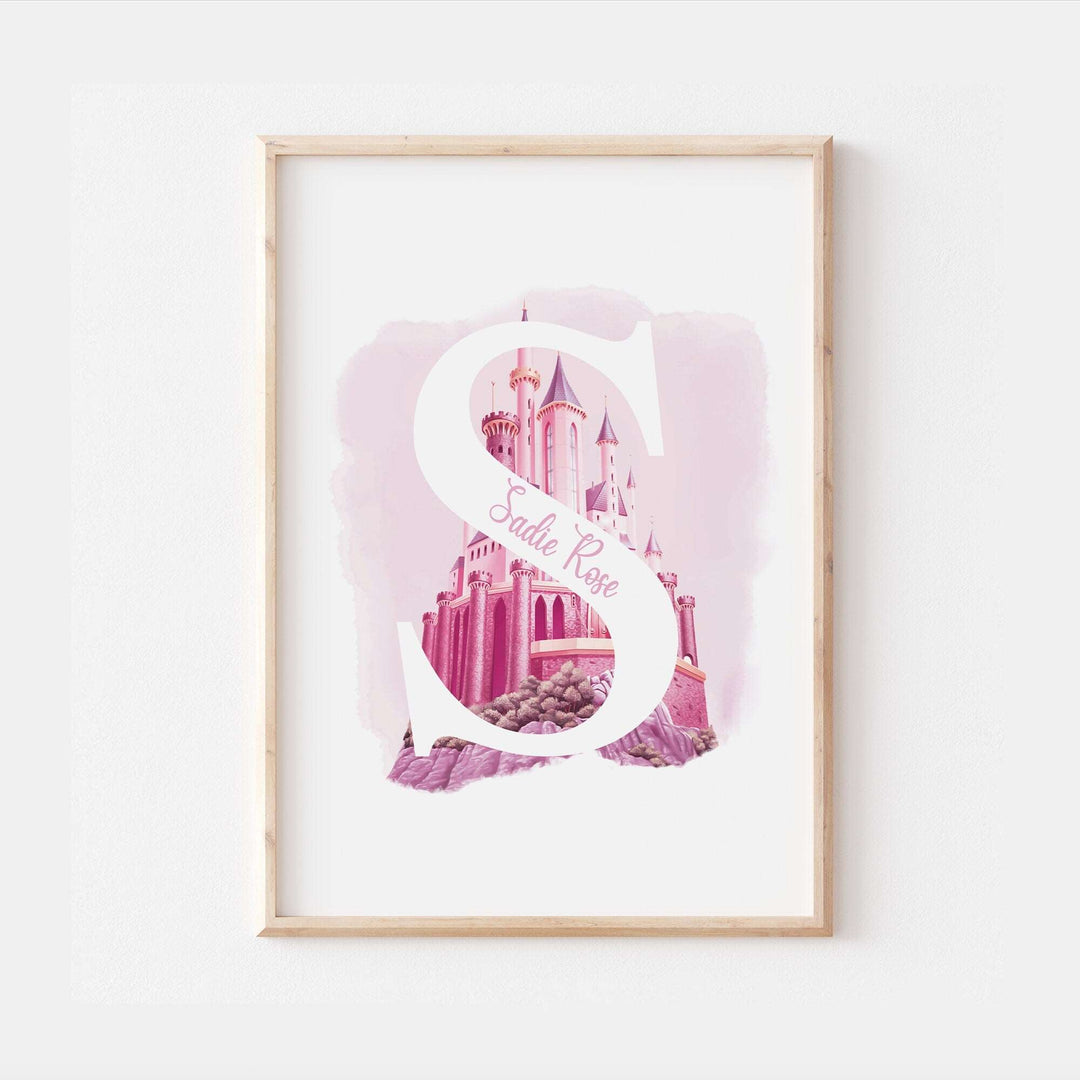 Personalised Princess Print | Pink Castle Palace Pixar Disney Movie Girls Kids Children Babies Nursery Bedroom Art Wall Decor Poster