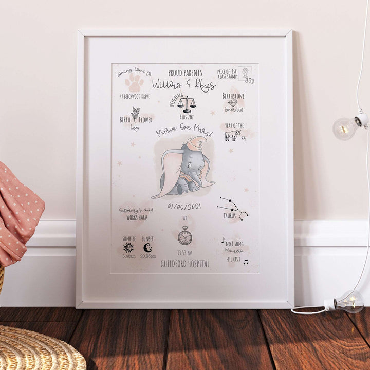 Personalised The Day You Were Born Newborn Print Dumbo Disney Watercolour Bedroom Nursery Decor Baby Gift Mothers Day Pixar