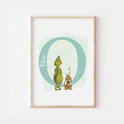 Personalised The Grinch & Max Print | Dr Seuss Christmas Pixar Disney Movie Kids Children Babies Nursery Bedroom Art Wall Decor Poster
