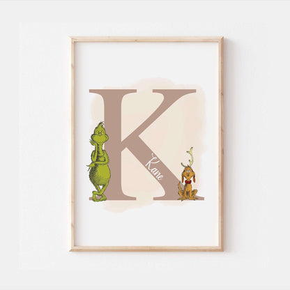 Personalised The Grinch & Max Print | Dr Seuss Christmas Pixar Disney Movie Kids Children Babies Nursery Bedroom Art Wall Decor Poster