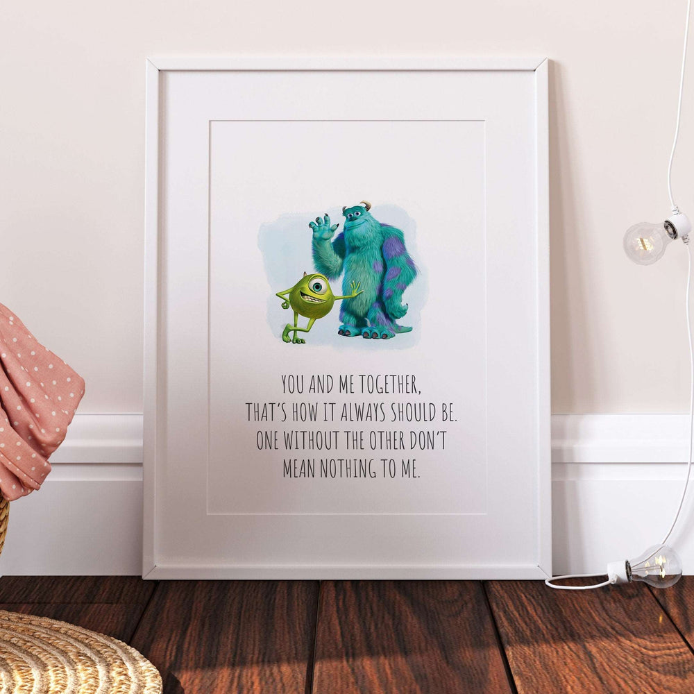 Monsters Inc Quotes | Sulley Roz Boo Mike Disney Randall Print Kids Children Babies Nursery Bedroom Art Wall Decor Kitty University