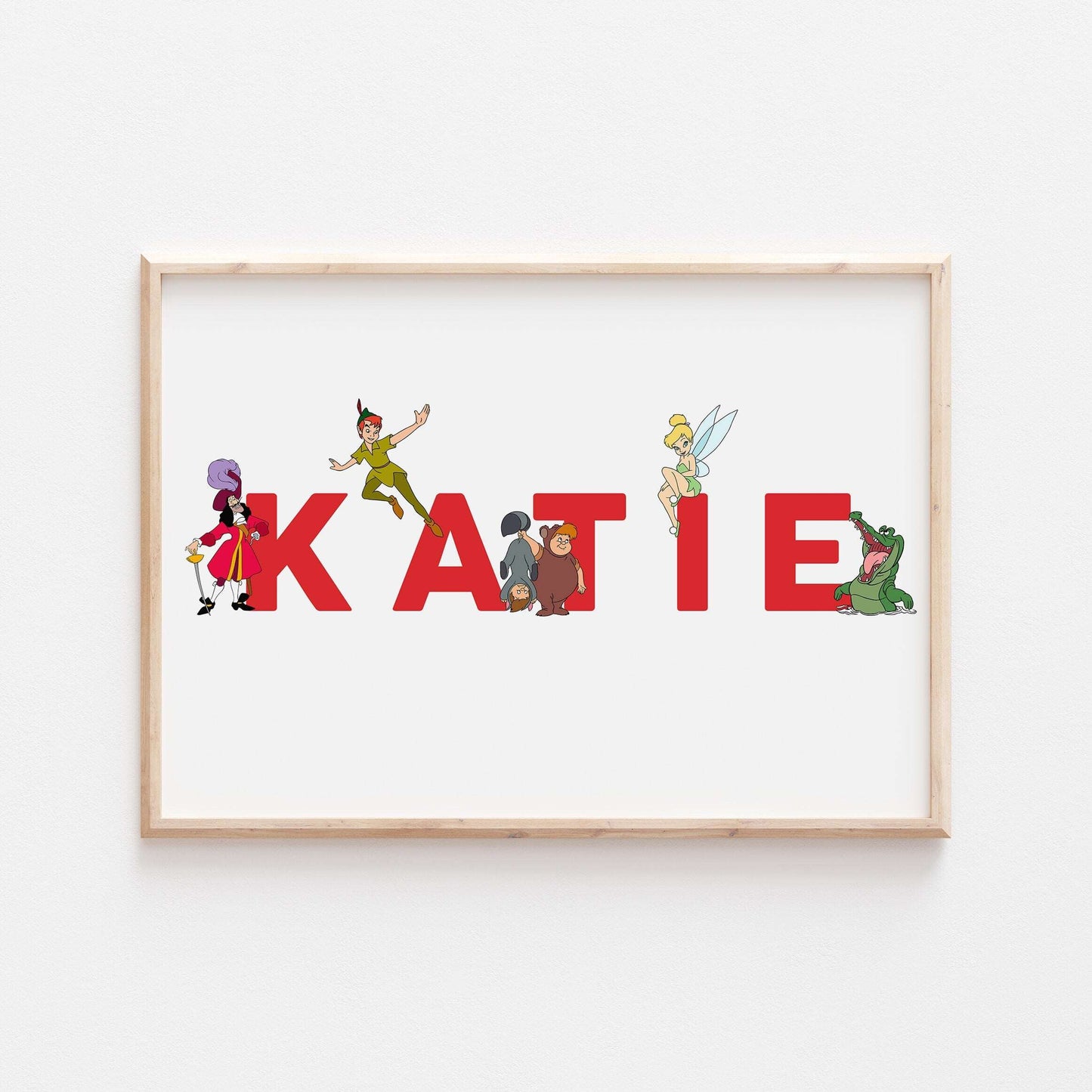 Peter Pan Personalised Print | Tinkerbell Hook Lost Boys Crocodile Bedroom Kids Children Nursery Bedroom Art Wall Disney Pixar