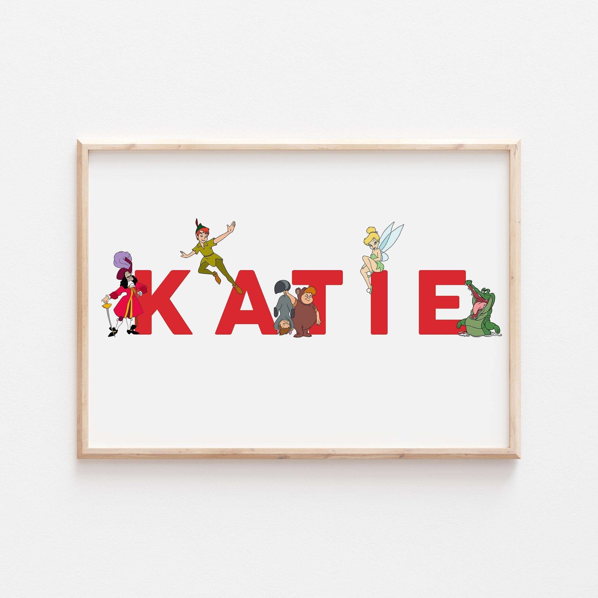 Peter Pan Personalised Print | Tinkerbell Hook Lost Boys Crocodile Bedroom Kids Children Nursery Bedroom Art Wall Disney Pixar