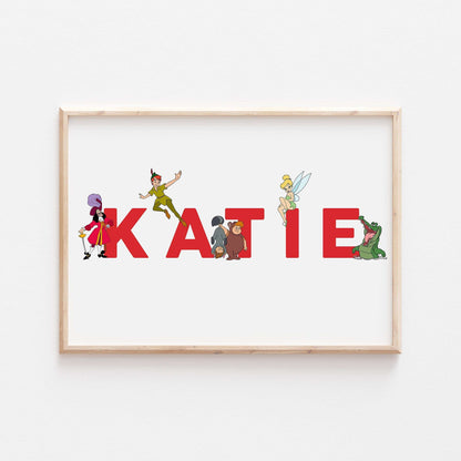 Peter Pan Personalised Print | Tinkerbell Hook Lost Boys Crocodile Bedroom Kids Children Nursery Bedroom Art Wall Disney Pixar