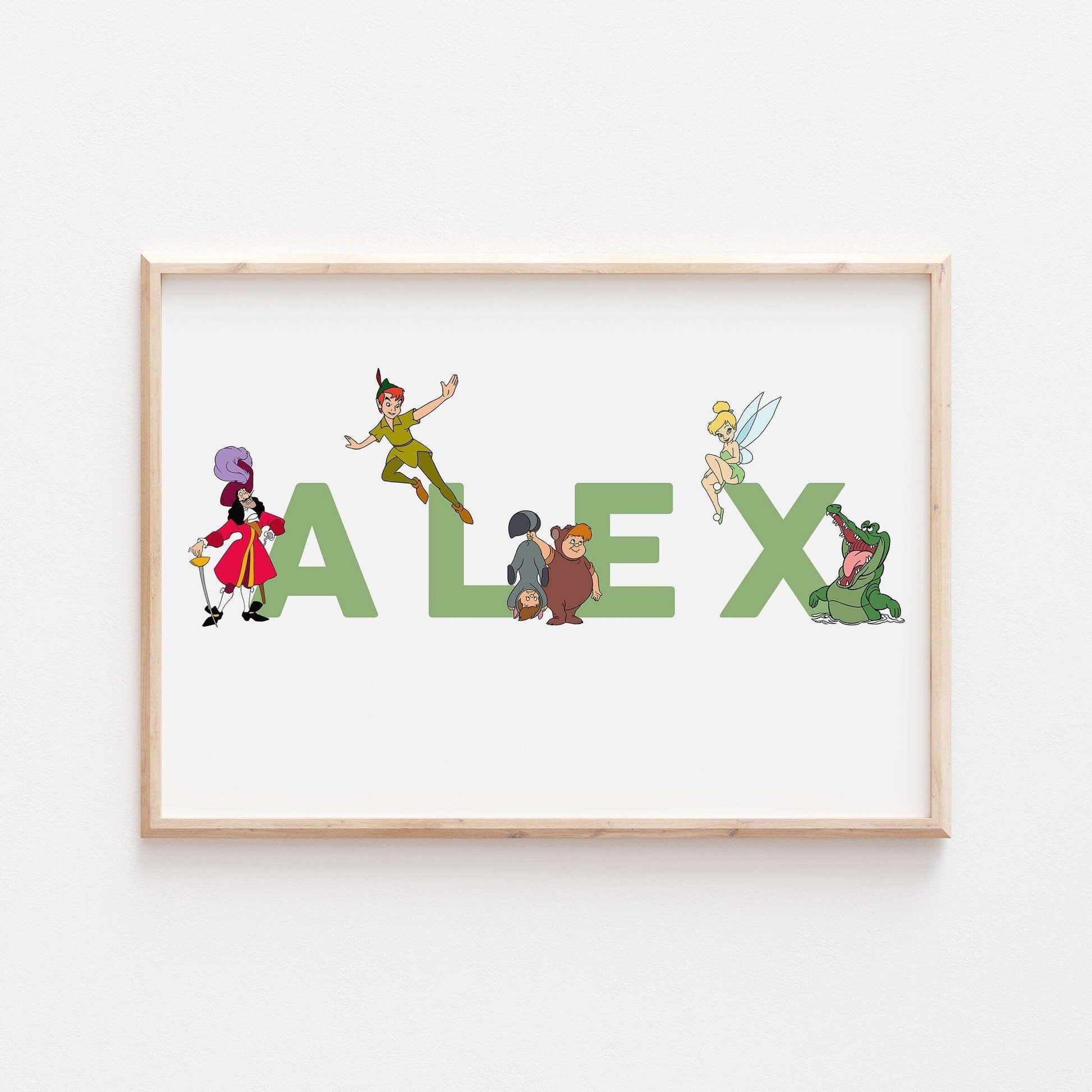 Peter Pan Personalised Print | Tinkerbell Hook Lost Boys Crocodile Bedroom Kids Children Nursery Bedroom Art Wall Disney Pixar
