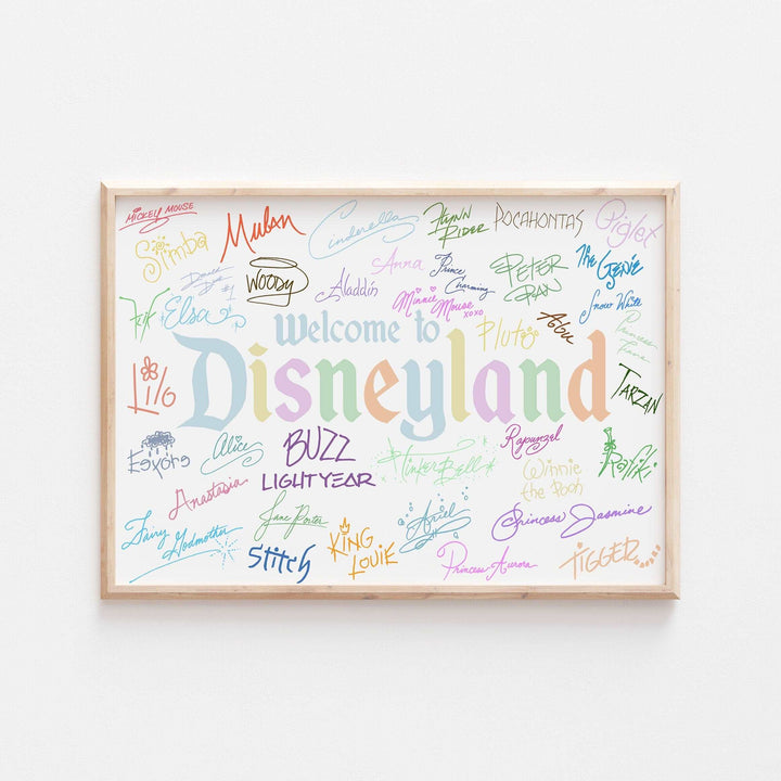 Disneyland Autographs Print | Stitch Woody Buzz Princesses Prince Winnie Parks Bedroom Kids Children Nursery Bedroom Art Wall Disney Pixar