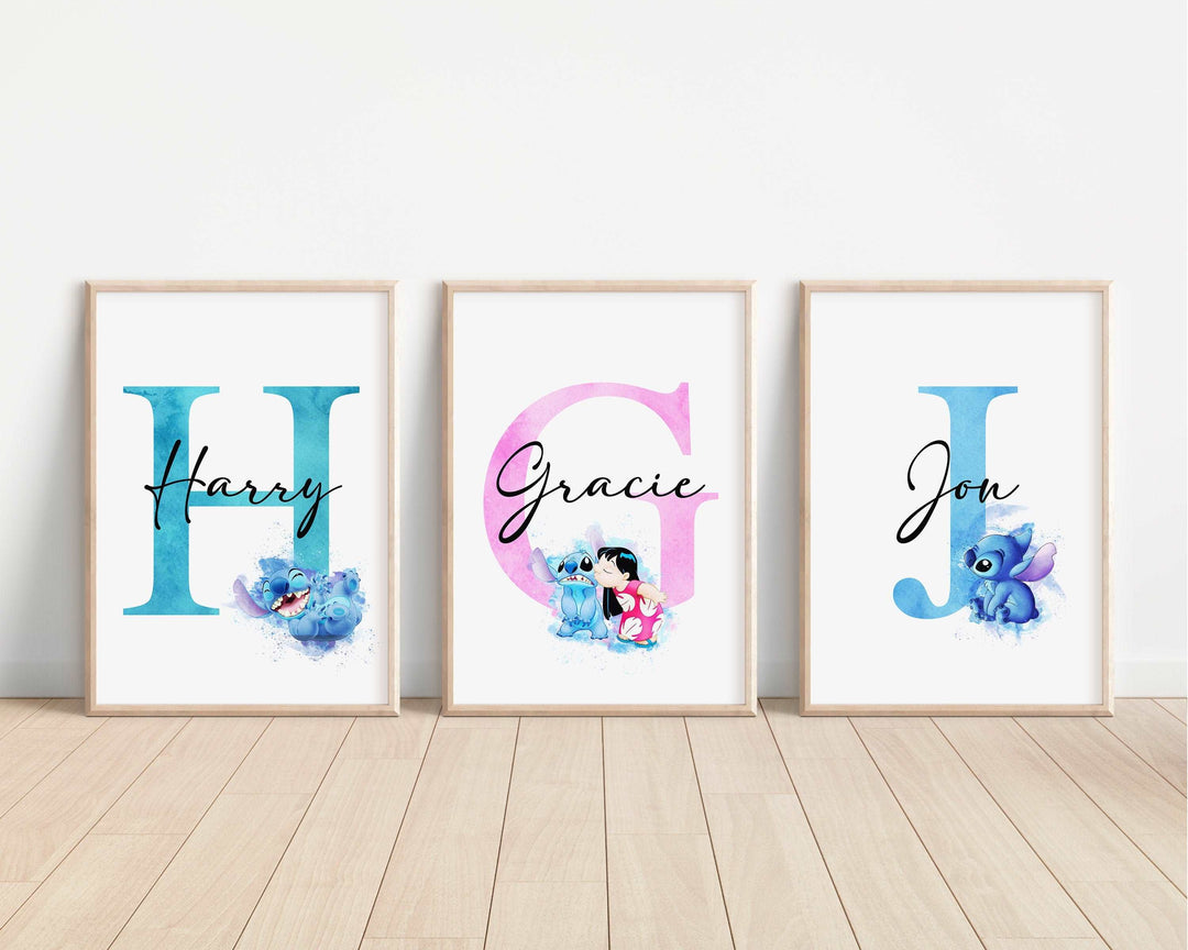 Lilo & Stitch Personalised Print | Lilo Stitch Alien Newborn Gift Hawaii Bedroom Kids Children Nursery Bedroom Art Wall Disney Pixar