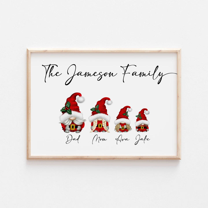 Personalised Christmas Gonk Print | Gnomes Santa Xmas Decor Winter Family Day Gift Family Poster Kids Bedroom Nursery Wall Art