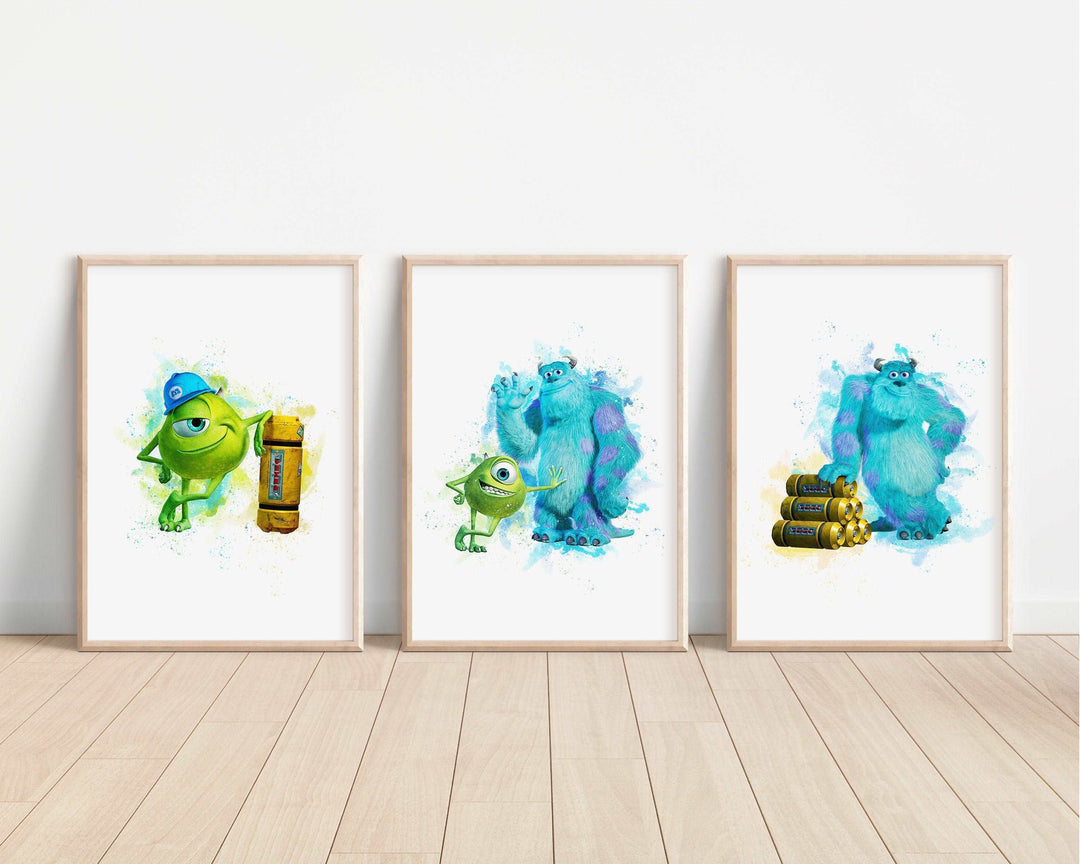 Monster Inc Prints | Watercolour Sulley Mike Wazowski Boo Bedroom Kids Children Nursery Bedroom Art Wall Disney Pixar