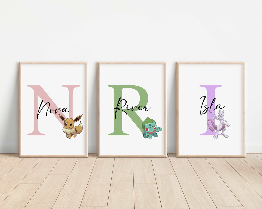 Pokemon Personalised Print |Pikachu Eeve Charmander Squirtle Charizard Cubone Bedroom Kids Children Nursery Bedroom Art Wall Disney Pixar