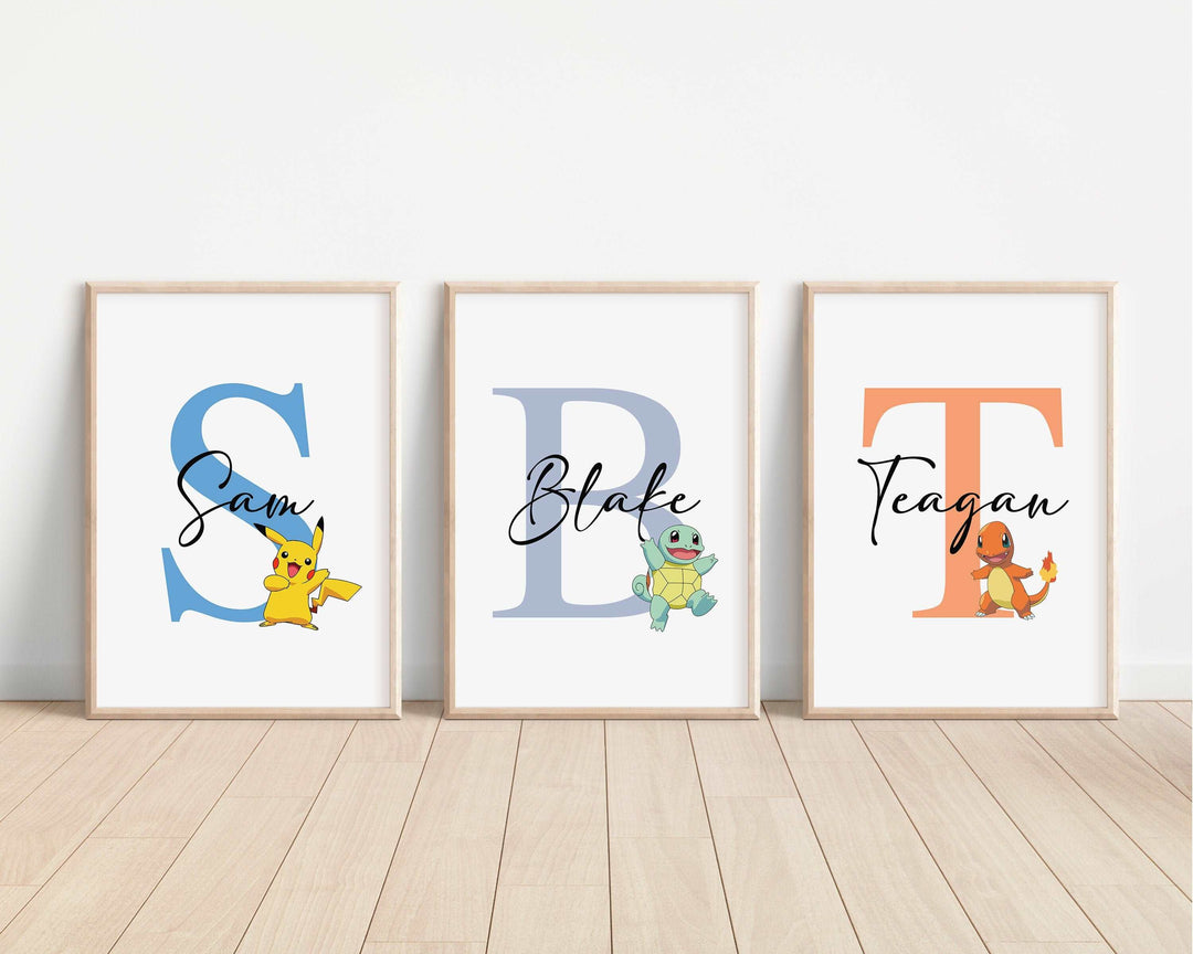 Pokemon Personalised Print |Pikachu Eeve Charmander Squirtle Charizard Cubone Bedroom Kids Children Nursery Bedroom Art Wall Disney Pixar