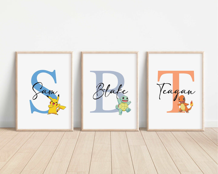 Pokemon Personalised Print |Pikachu Eeve Charmander Squirtle Charizard Cubone Bedroom Kids Children Nursery Bedroom Art Wall Disney Pixar