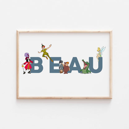 Peter Pan Personalised Print | Tinkerbell Hook Lost Boys Crocodile Bedroom Kids Children Nursery Bedroom Art Wall Disney Pixar