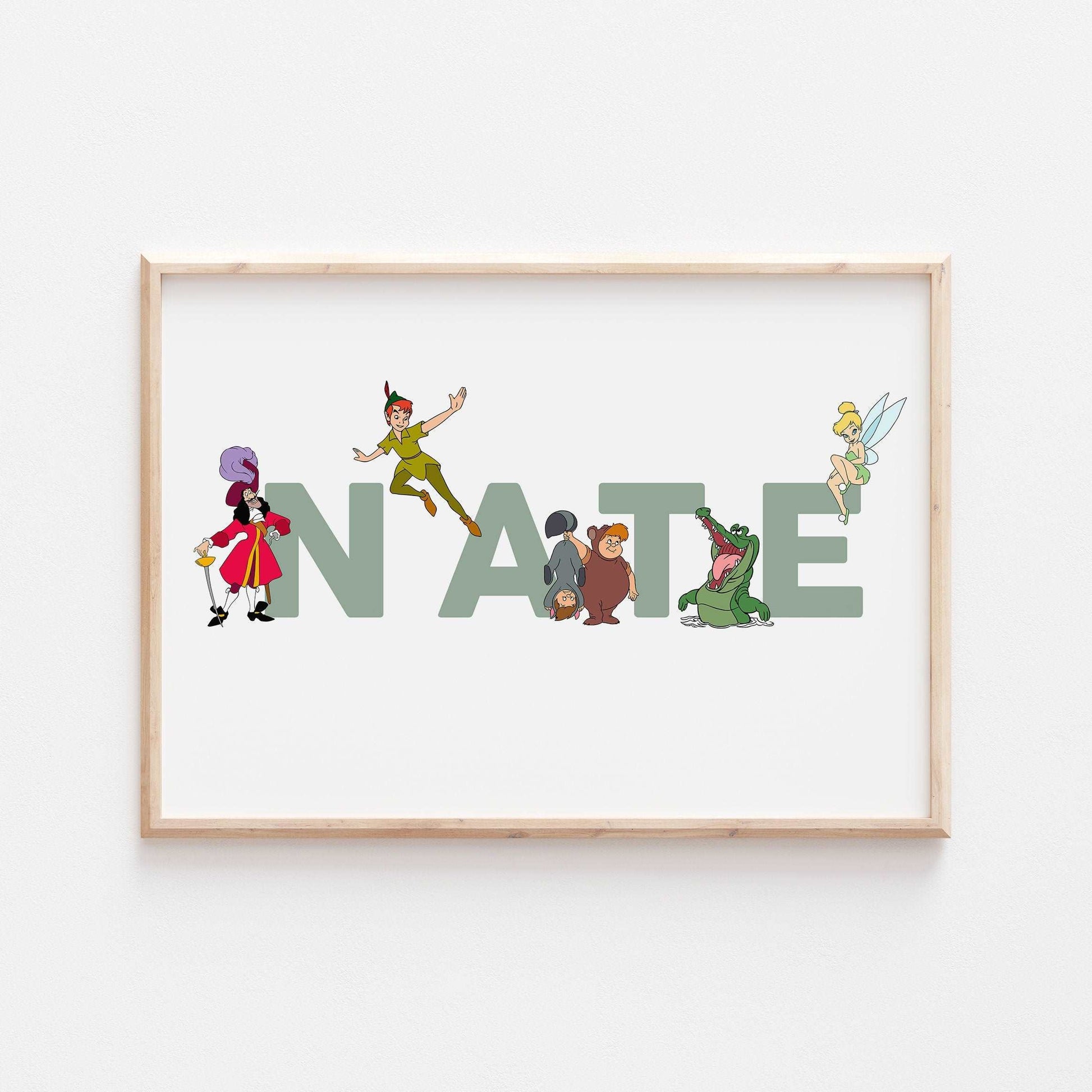 Peter Pan Personalised Print | Tinkerbell Hook Lost Boys Crocodile Bedroom Kids Children Nursery Bedroom Art Wall Disney Pixar