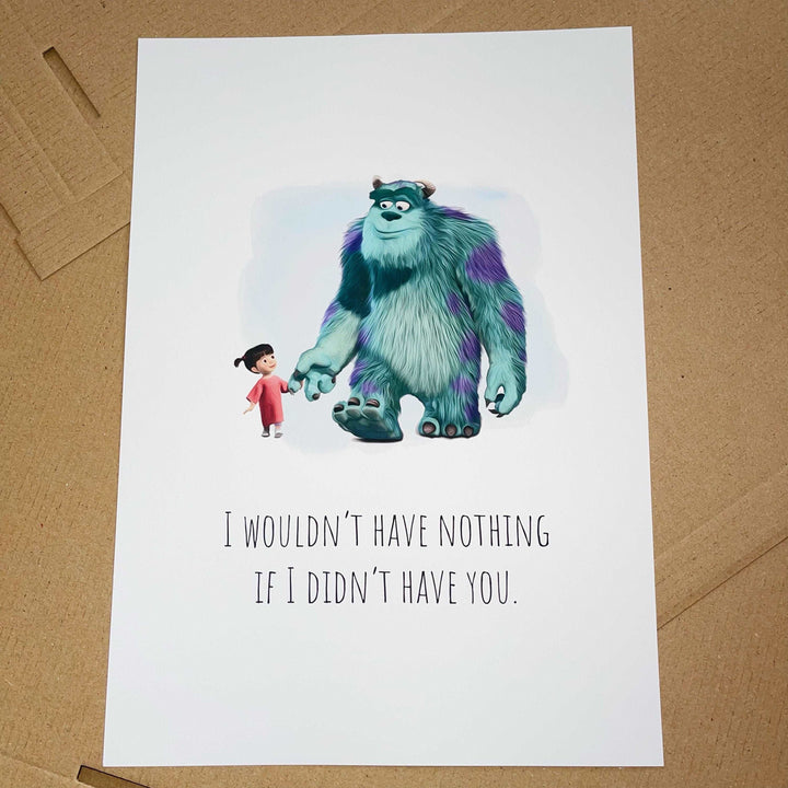 Monsters Inc Quotes | Sulley Roz Boo Mike Disney Randall Print Kids Children Babies Nursery Bedroom Art Wall Decor Kitty University