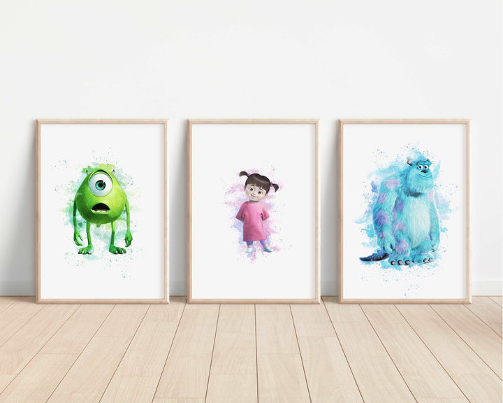 Monster Inc Prints | Watercolour Sulley Mike Wazowski Boo Bedroom Kids Children Nursery Bedroom Art Wall Disney Pixar