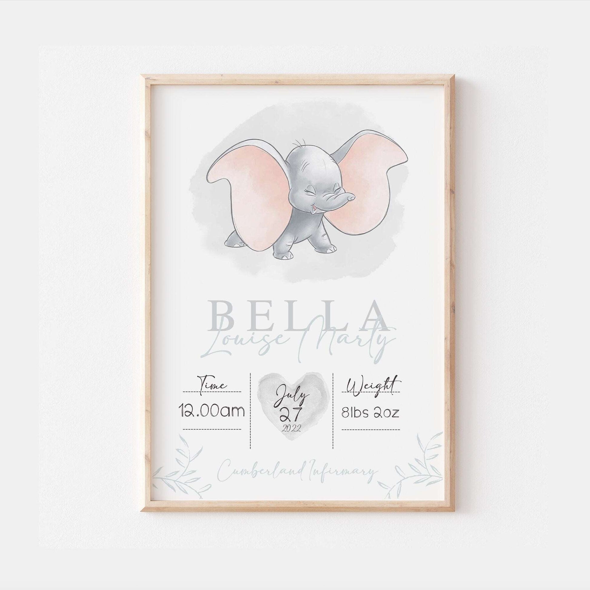 Personalised The Day You Were Born | Dumbo Disney Newborn Print Watercolour Bedroom Nursery Decor Baby Gift Poster Baby Shower Mothers Day