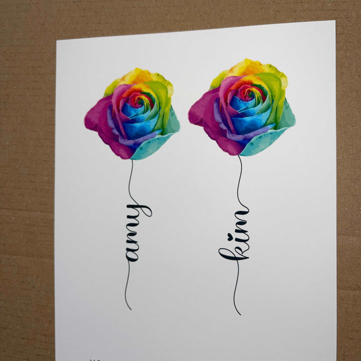 Personalised Gay Wedding Print | LGBTQ Rainbow Pride Engagement Anniversary Flower Rose Decor Gift Family Home Poster Wall Art Present