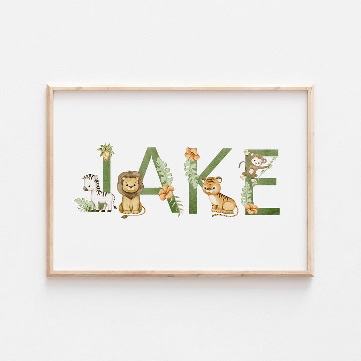 Personalised Jungle Name Print | Safari Jungle Animals Children’s Nursery Wall Art Decor Educational Kids Newborn bedroom gift newborn Baby