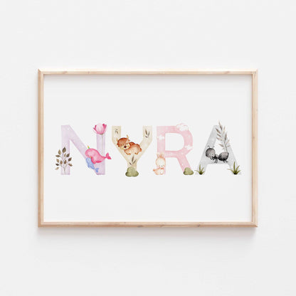Personalised Animal Name Print | Safari Jungle Animals Alphabet Children’s Nursery Wall Art Decor Kids Newborn bedroom gift newborn Baby