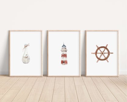 Nautical Prints | Anchor Lighthouse Boat Ore Ocean Sea Pirate Art Poster Gift Kids Nursery Decor Wall Art Beach Newborn Bedroom Theme