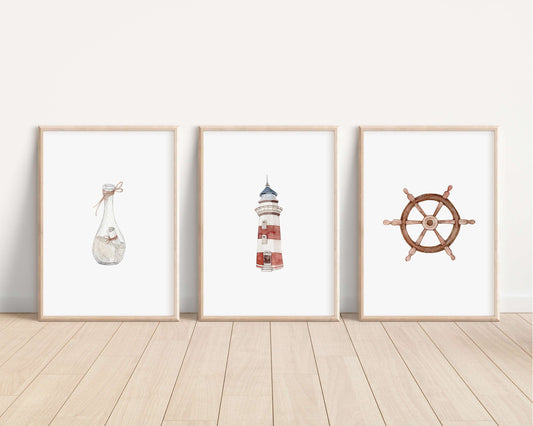 Nautical Prints | Anchor Lighthouse Boat Ore Ocean Sea Pirate Art Poster Gift Kids Nursery Decor Wall Art Beach Newborn Bedroom Theme