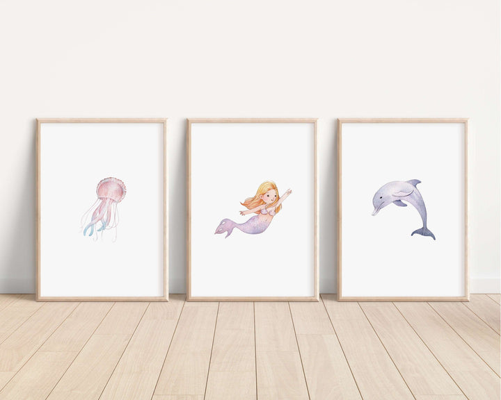 Mermaid Prints | Dolphin Jellyfish Pearl Magic Ocean Sea Pirate Mythical Art Gift Kids Nursery Decor Wall Art Beach Newborn Bedroom Theme