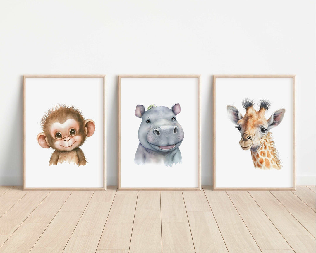 Safari Animals Prints | Animals Rainforest Art Poster Safari Lion Monkey Elephant African Decor Nursery Wall Art Children's Kids Bedroom