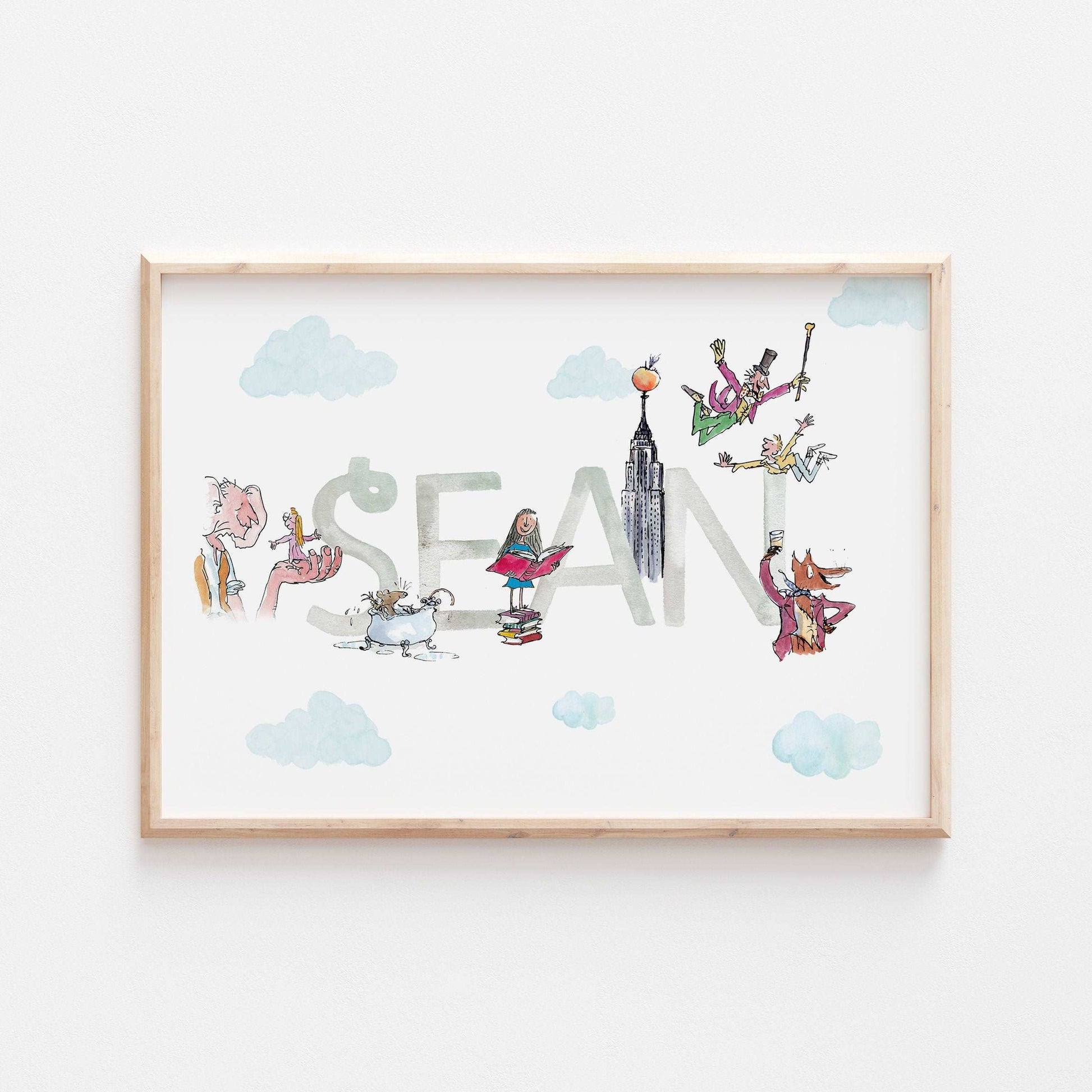 Personalised Roald Dahl Print | Charlie Willy Wonka Matilda BFG James Witches Story Kids Children Babies Nursery Bedroom Art Wall Decor