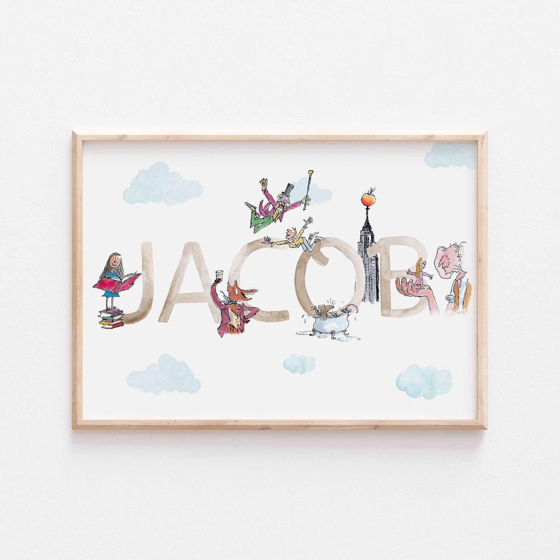 Personalised Roald Dahl Print | Charlie Willy Wonka Matilda BFG James Witches Story Kids Children Babies Nursery Bedroom Art Wall Decor