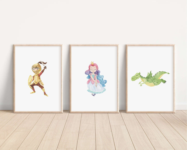 Knight & Princess Prints | Dragon Fairytale Storybook Fantasy Bedroom Kids Children Nursery Bedroom Art Wall Disney Pixar