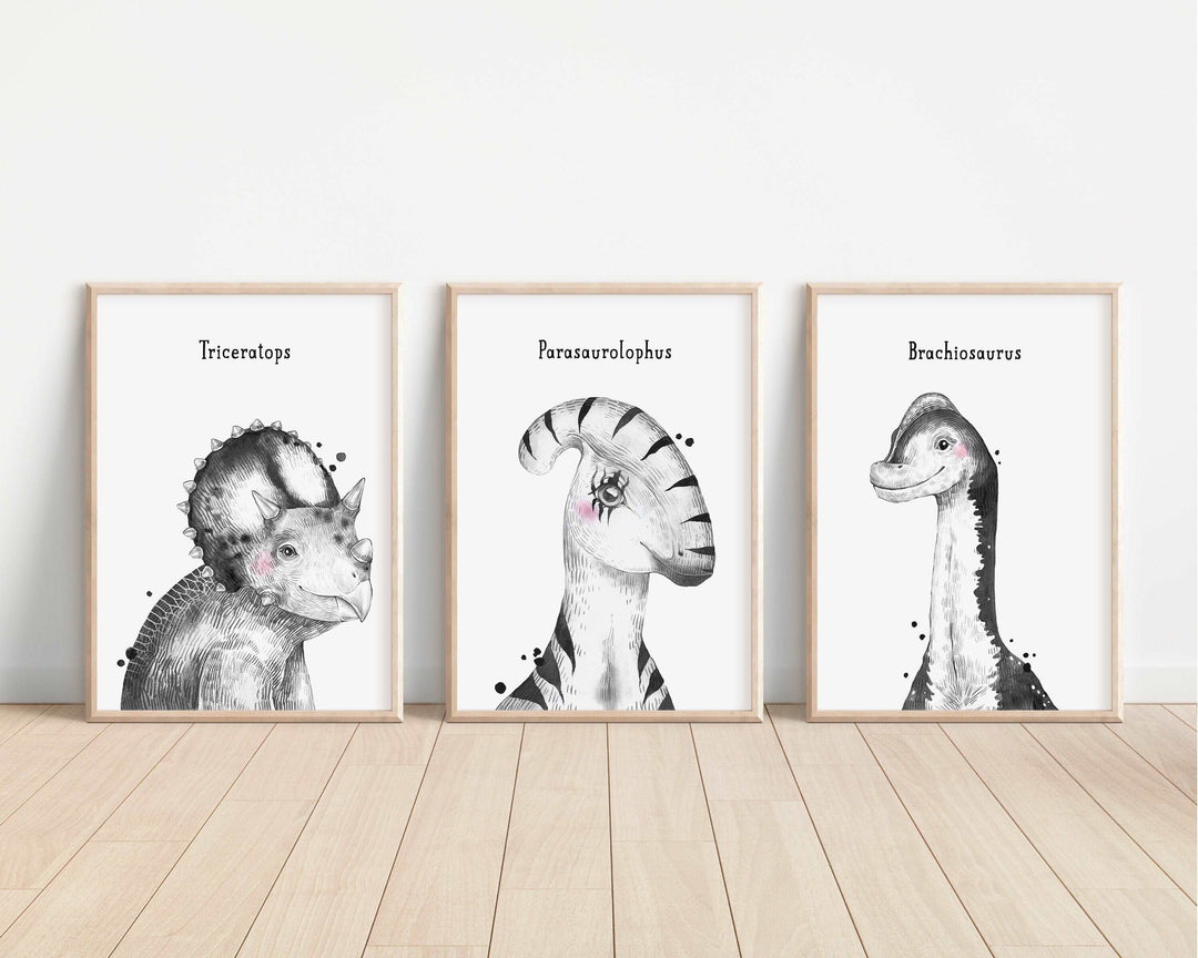 Dinosaur Prints | Kids Nursery Wall Art Baby Decor Poster Jurassic Park Brachiosaurus Trex Triceratops Velociraptor