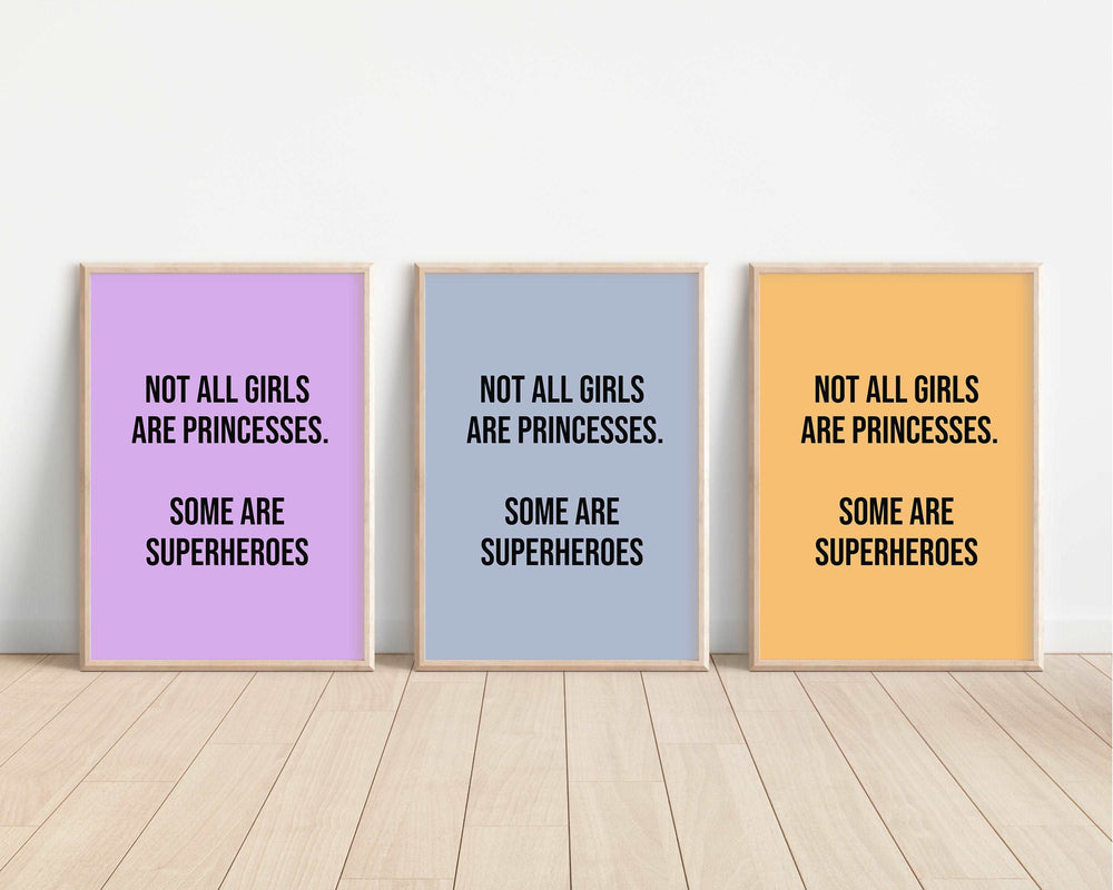 Not all Girls are Princesses Print | Affirmation Superheros Children’s Pink Nursery Wall Art Decor Educational Kids Newborn Bedroom Poster