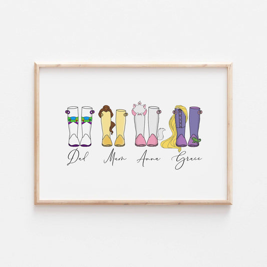 Disney Welly Boots Personalized Print | Toy Story Lilo Stitch Princesses Winnie Elsa Gift Family Poster Kids Bedroom Nursery Wall Art Pixar