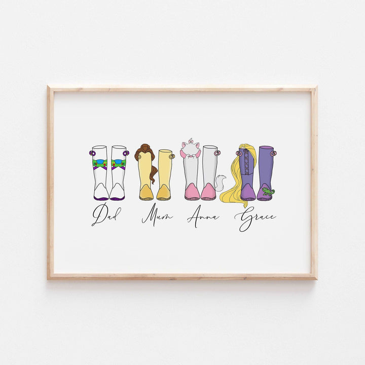 Disney Welly Boots Personalized Print | Toy Story Lilo Stitch Princesses Winnie Elsa Gift Family Poster Kids Bedroom Nursery Wall Art Pixar