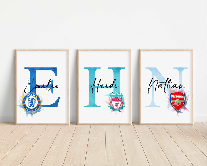 Football Watercolour Personalised Print |Chelsea Liverpool Manchester United Soccer Sports Bedroom Kids Children Nursery Bedroom Art Wall