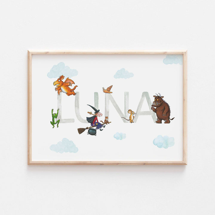 Personalized Gruffalo Room on the broom Print | Zog Mouse Quote Story Movie Kids Children Babies Nursery Bedroom Art Wall Decor Poster