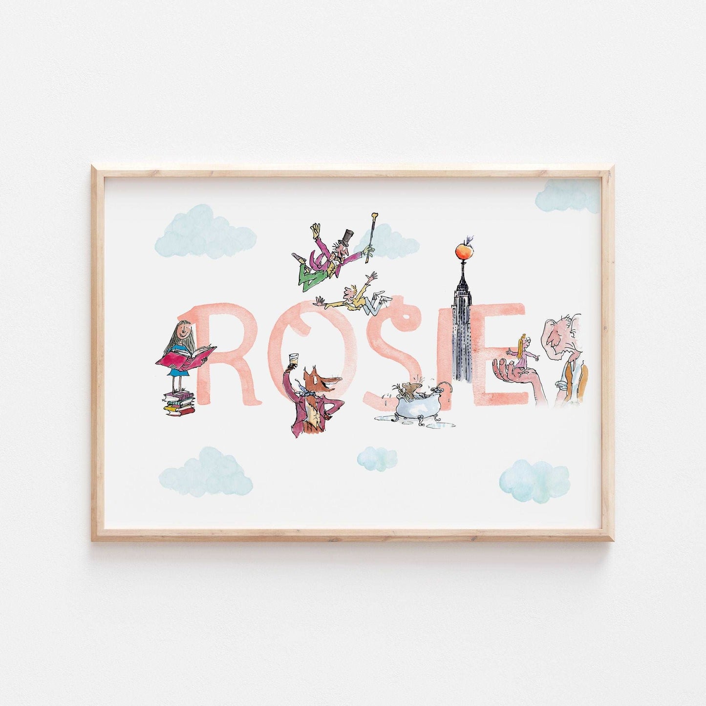 Personalised Roald Dahl Print | Charlie Willy Wonka Matilda BFG James Witches Story Kids Children Babies Nursery Bedroom Art Wall Decor