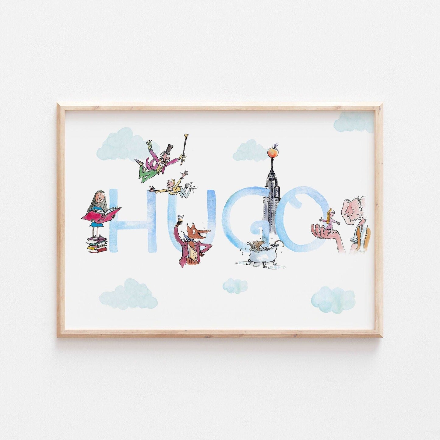 Personalised Roald Dahl Print | Charlie Willy Wonka Matilda BFG James Witches Story Kids Children Babies Nursery Bedroom Art Wall Decor