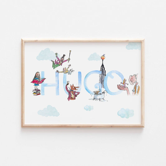 Personalised Roald Dahl Print | Charlie Willy Wonka Matilda BFG James Witches Story Kids Children Babies Nursery Bedroom Art Wall Decor