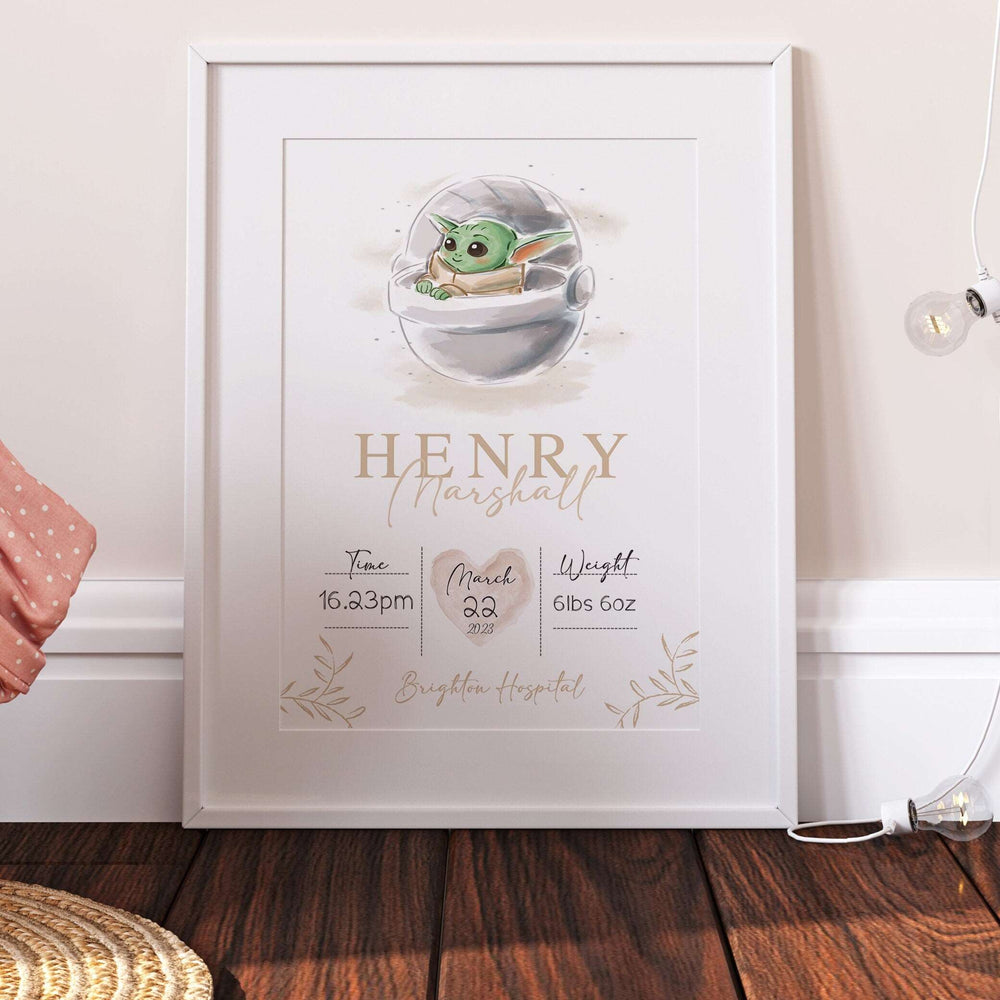 Baby Yoda Personalised The Day You Were Born | Star Wars Disney Mandalorian Print Watercolour Bedroom Nursery Decor Baby Gift Poster Mothers