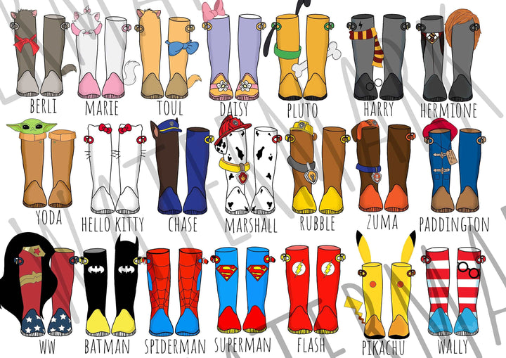 Disney Welly Boots Personalized Print | Toy Story Lilo Stitch Princesses Winnie Elsa Gift Family Poster Kids Bedroom Nursery Wall Art Pixar