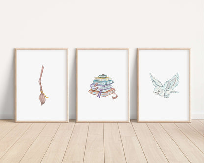 Harry Potter Prints | Hedwig Snitch Gryffindor Hogwarts Bedroom Witch Wizard Kids Children Nursery Bedroom Art Wall Disney Pixar