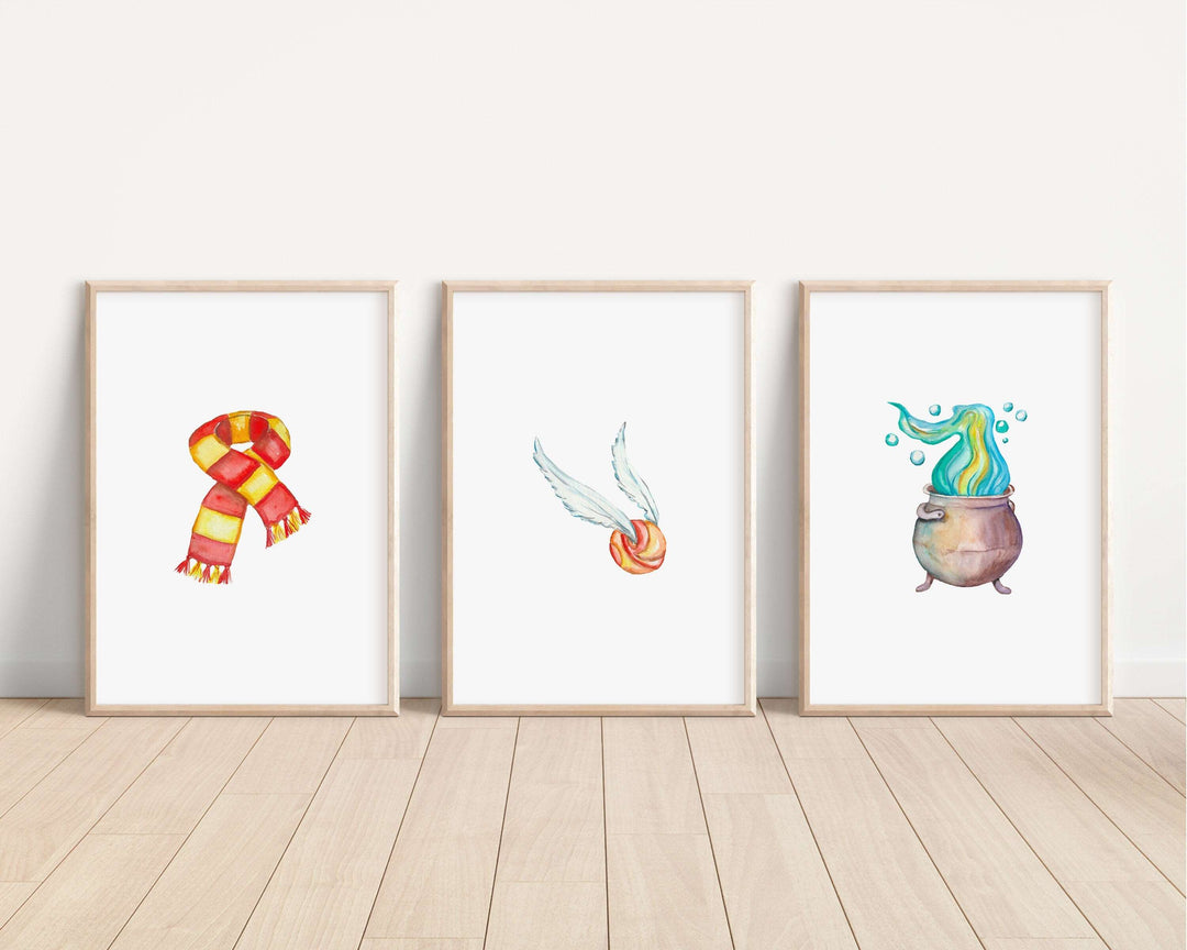 Harry Potter Prints | Hedwig Snitch Gryffindor Hogwarts Bedroom Witch Wizard Kids Children Nursery Bedroom Art Wall Disney Pixar