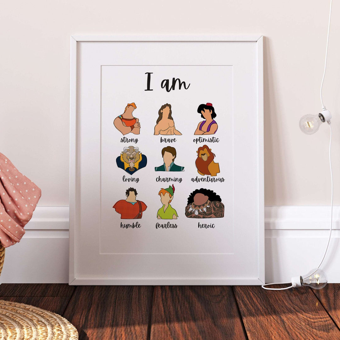 Disney Men | I Am | Maui Peter Pan Tarzan Beast Eric Bedroom Print Kids Children Nursery Baby Gift Art Wall Disney Pixar